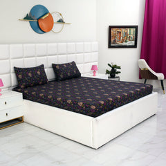 3 PCs Double Bed Sheet-Black Lily