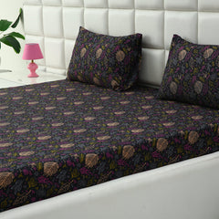 3 PCs Double Bed Sheet-Black Lily