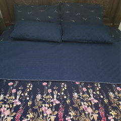 Neel Raat – Navy Blue Floral Comforter Set with Quilted Pillows (6-Piece Coastal Bedding)