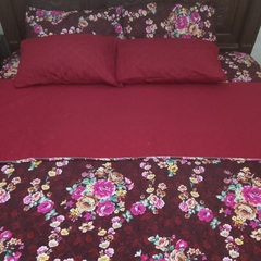 Shaakh-e-Shaam – Maroon Floral Comforter Set with Quilted Pillows (6-Piece Bedding Collection)