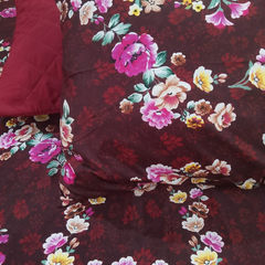 Shaakh-e-Shaam – Maroon Floral Comforter Set with Quilted Pillows (6-Piece Bedding Collection)