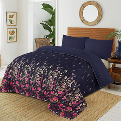 Neel Raat – Navy Blue Floral Comforter Set with Quilted Pillows (6-Piece Coastal Bedding)