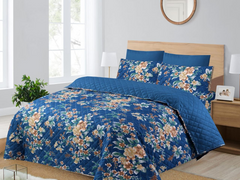 Piloria Morning Bloom – 6-Piece Blue Floral Comforter Set with Peach Accents
