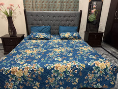 Piloria Morning Bloom – 6-Piece Blue Floral Comforter Set with Peach Accents