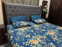 Piloria Morning Bloom – 6-Piece Blue Floral Comforter Set with Peach Accents
