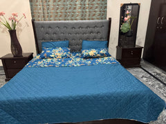 Piloria Morning Bloom – 6-Piece Blue Floral Comforter Set with Peach Accents