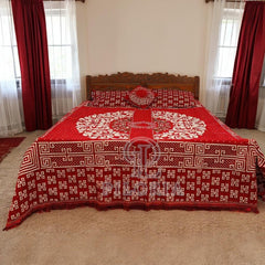 Premium_Red_Velvet_Jacquard_Bed_Sheet_Set_-_Elegant_Floral_Design_with_Geometric_Borders