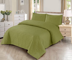Sabz-e-Khaab – Green Ultrasonic Quilted Microfiber Bedspread Set (3-Piece King Coverlet) Urdu Script: سبزِ خواب