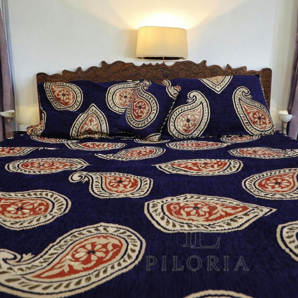 Premium_Red_Velvet_Jacquard_Bed_Sheet_Set_-_Elegant_Floral_Design_with_Geometric_Borders