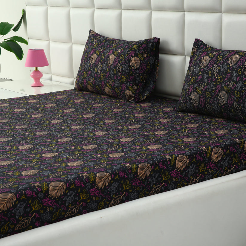 3 PCs Double Bed Sheet-Black Lily