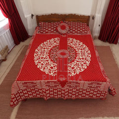 Premium_Red_Velvet_Jacquard_Bed_Sheet_Set_-_Elegant_Floral_Design_with_Geometric_Borders