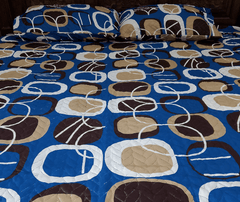 Chakkar-e-Rang – Blue, Brown & Beige Interlocking Circle Quilted Microfiber Bedspread