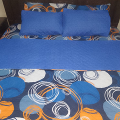 Chakkar-e-Leher – Blue & Orange Geometric Comforter Set (6-Piece Quilted Bedding Collection)
