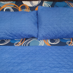 Chakkar-e-Leher – Blue & Orange Geometric Comforter Set (6-Piece Quilted Bedding Collection)