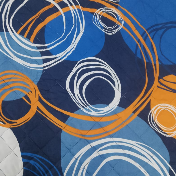 Chakkar-e-Leher – Blue & Orange Geometric Comforter Set (6-Piece Quilted Bedding Collection)
