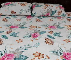 Phoolon Ka Jashn – Pink & Green Floral- Quilted Microfiber Bedspread