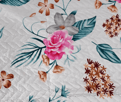 Phoolon Ka Jashn – Pink & Green Floral- Quilted Microfiber Bedspread
