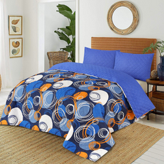 Chakkar-e-Leher – Blue & Orange Geometric Comforter Set (6-Piece Quilted Bedding Collection)