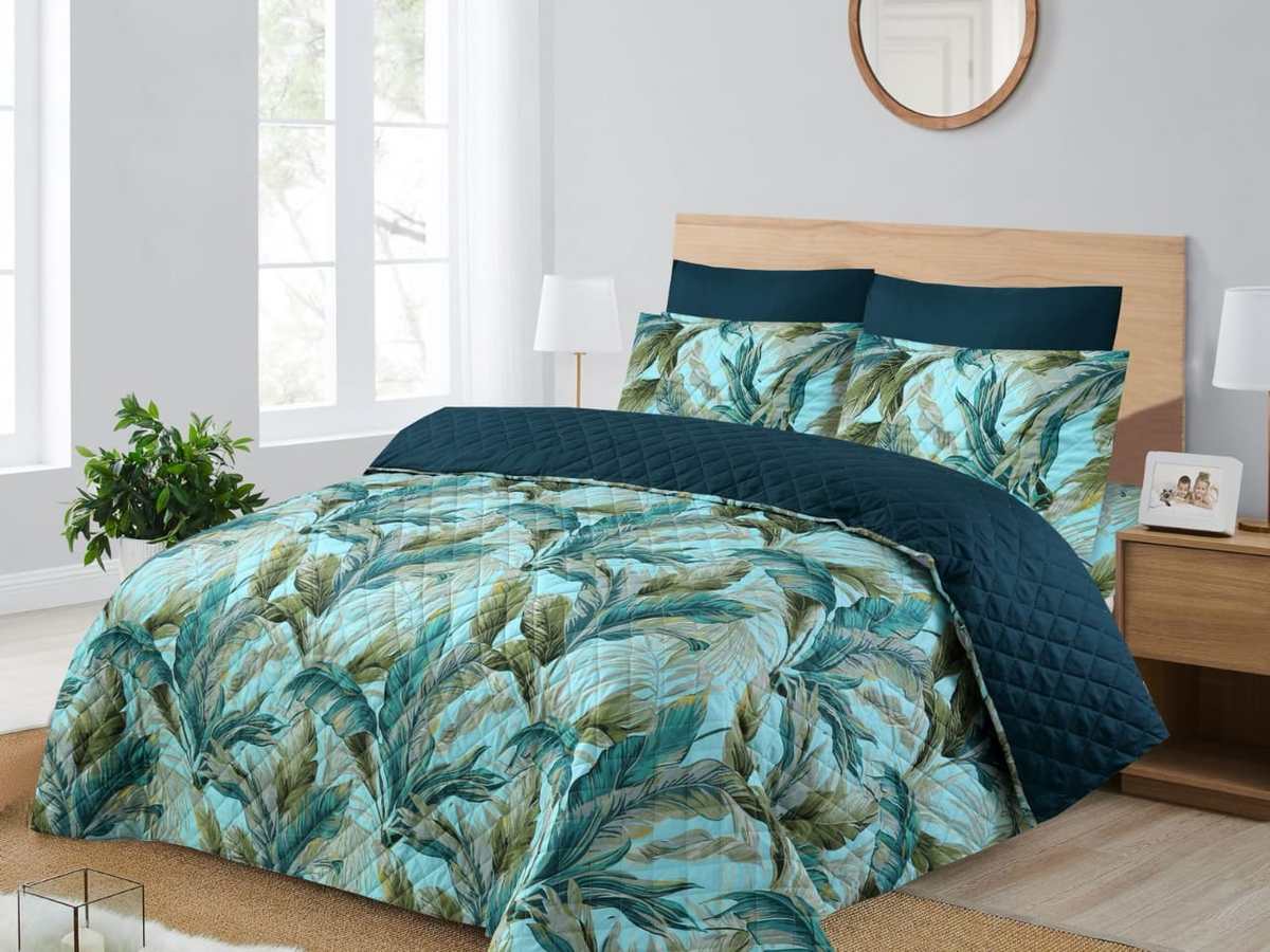 Piloria Rainleaf – 6-Piece Tropical Comforter Set in Teal & Green
