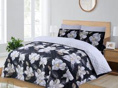 Piloria Dusk Petal – 6-Piece Floral Comforter Set in Black & White