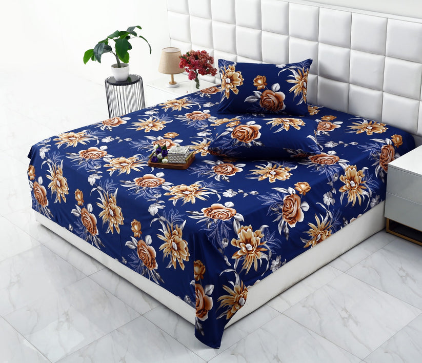 3 PCs Double Bed Sheet-Ethnic Flowers