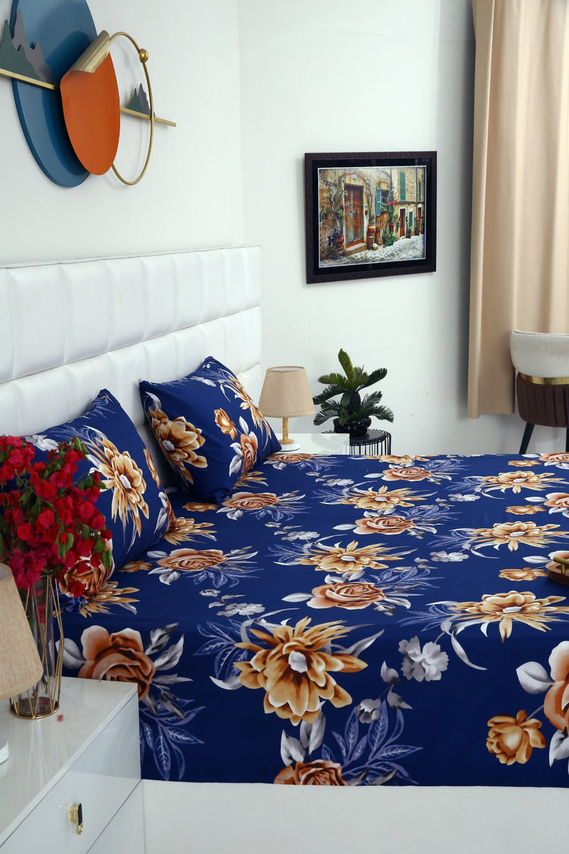 3 PCs Double Bed Sheet-Ethnic Flowers