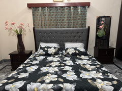 Piloria Dusk Petal – 6-Piece Floral Comforter Set in Black & White