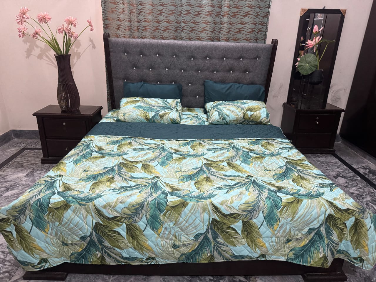 Piloria Rainleaf – 6-Piece Tropical Comforter Set in Teal & Green